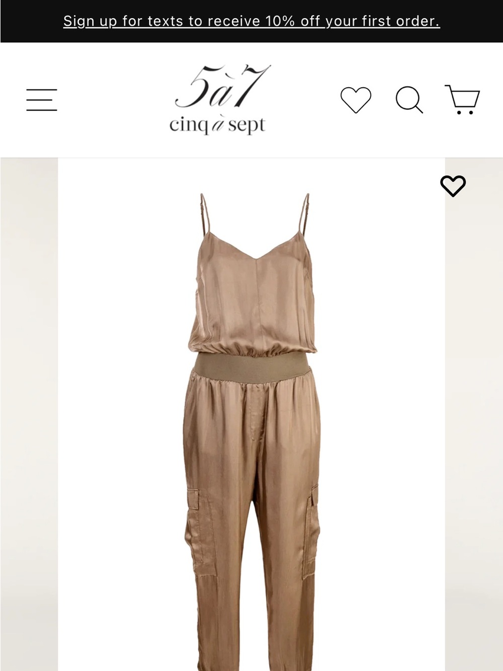 cinq a sept Satin Spaghetti-Strap Jumpsuit in Taupe